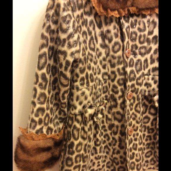 Girl's Hooded fur trim cheetah print Coat, sz.M - Picture 4 of 8